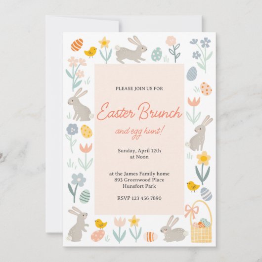 Invitation Brunch de Pâques et chasse aux oeufs (Devant)