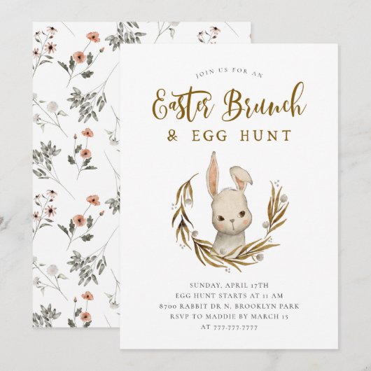 Invitation Brunch de Pâques et chasse aux oeufs (Devant / Derrière)