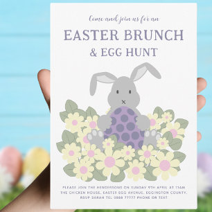 Invitation Brunch de Pâques et chasse aux oeufs Cute Bunny Fl