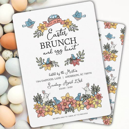 Invitation Brunch de Pâques et chasse aux oeufs Cute Floral P