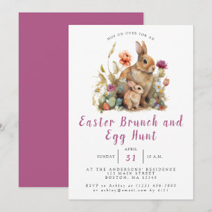 Invitation Brunch de Pâques et chasse aux œufs floraux magent