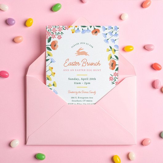 Invitation Brunch de Pâques Floral du printemps moderne