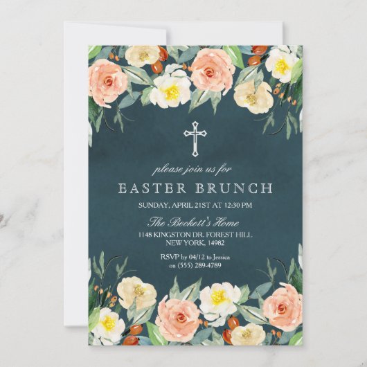 Invitation Brunch de Pâques Floral Simplement Élégant (Devant)