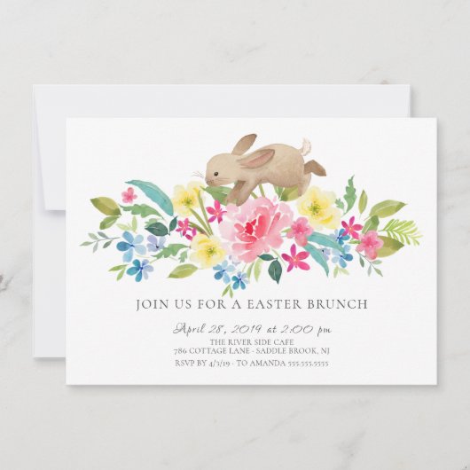 Invitation Brunch de Pâques Fruits de lapin joyeux (Devant)
