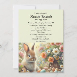 Invitation Brunch de Pâques Jaune Pastel avec Lapin
