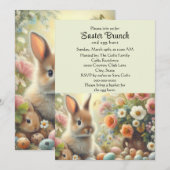Invitation Brunch de Pâques Jaune Pastel avec Lapin (Devant / Derrière)
