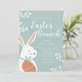 Invitation Brunch de Pâques lapin blanc et oeuf (Debout devant)
