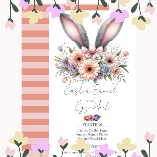 Invitation Brunch de Pâques Menu Cute Lapin Floral Lapin Orei
