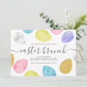 Invitation Brunch de Pâques moderne or pastel aquarelle oeufs (Debout devant)