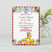 Invitation Brunch de Pâques Oeuf Décoratif Poule Floral Verdu (Debout devant)