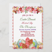 Invitation Brunch de Pâques OEufs décoratifs Flore Vert migno (Devant)