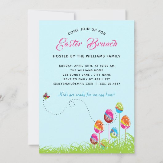 Invitation Brunch de Pâques Oeufs floraux Moderne Personnalis (Devant)