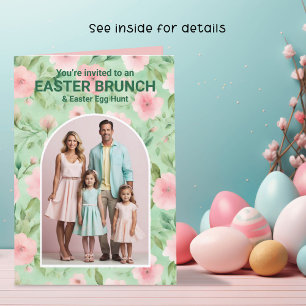 Invitation Brunch de Pâques Photo Pastel Rose & Vert Florales