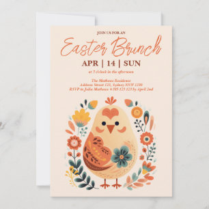 Invitation Brunch de Pâques poulet floral scandinave