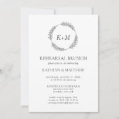 Invitation Brunch de répétition de monogramme de feuille noir (Devant)