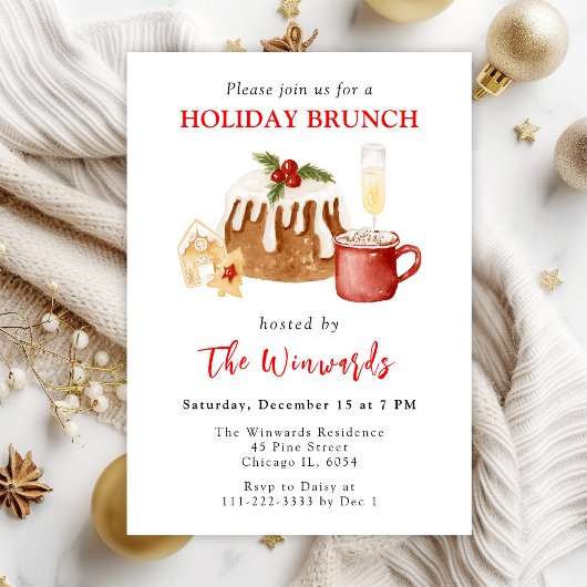 Invitation Brunch de vacances de Noël Pudding et Cookies