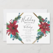 Invitation Brunch de vacances | Noël Brunch Chic Rouge Floral (Devant)