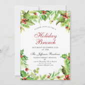 Invitation Brunch de vacances Red Holly Berry Noël (Devant)