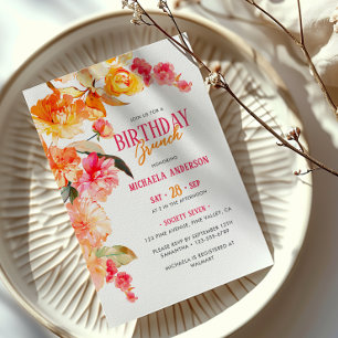 Invitation Brunch/Déjeuner d'anniversaire aux florales aquare