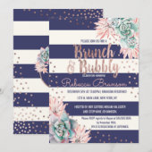 Invitation Brunch d'or de rayures de marine de cactus et (Devant / Derrière)