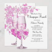 Invitation Brunch du Champagne Rose Rose Maman 2 (Devant / Derrière)