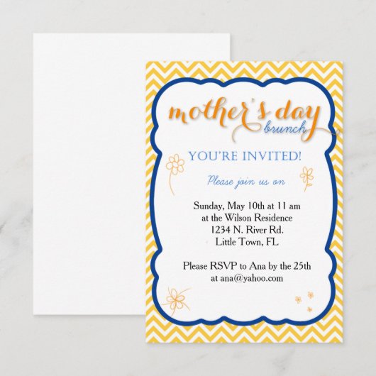 Invitation Brunch du jour de mère (Devant / Derrière)