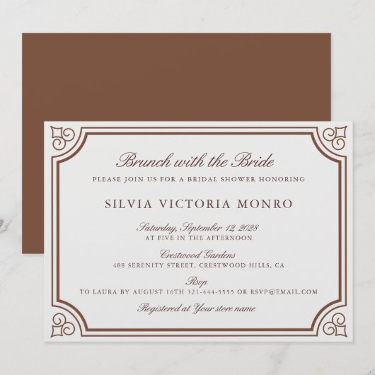 Invitation Brunch Ecru classique avec la Fête des mariées de  (Devant / Derrière)