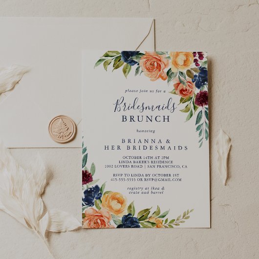 Invitation Brunch élégant de demoiselles d'honneur avec fleur