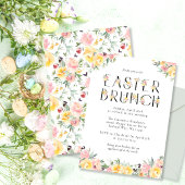 Invitation Brunch élégant de Pâques avec fleurs à l'aquarelle