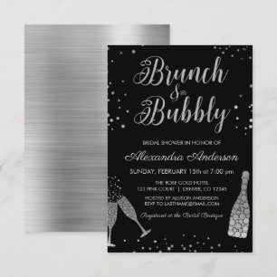 Invitation Brunch en argent et Fête des mariées à bulles