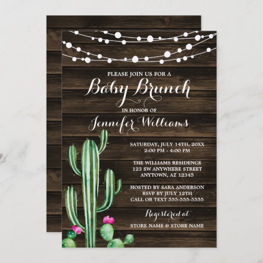 Invitation Brunch en bois de bébé d'aquarelle de grange (Devant / Derrière)