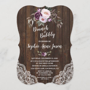 Invitation Brunch en bois de fleurs violettes et Fête des mar