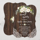 Invitation Brunch en bois floral blanc et Fête des mariées mo (Devant / Derrière)