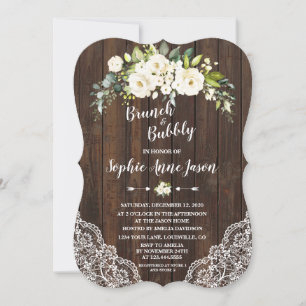 Invitation Brunch en bois floral blanc et Fête des mariées mo