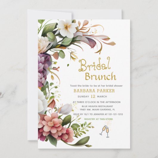 Invitation Brunch en fleurs : Une Fête des mariées fêtée Invi (Devant)