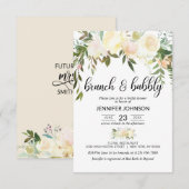 Invitation Brunch en ivoire rose floral et Fête des mariées m (Devant / Derrière)