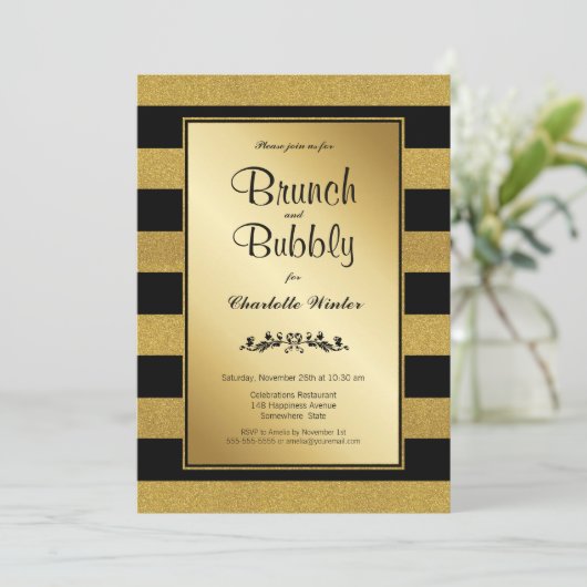 Invitation Brunch en or noir et mousseux (Debout devant)