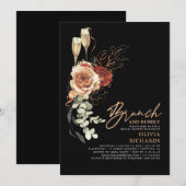 Invitation Brunch en terre cuite et Fête des mariées noire (Devant / Derrière)