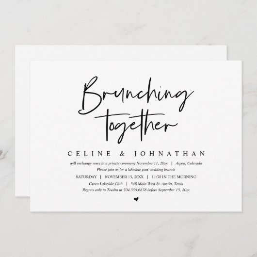 Invitation Brunch Ensemble, Mariage Elopement Brunch (Devant / Derrière)