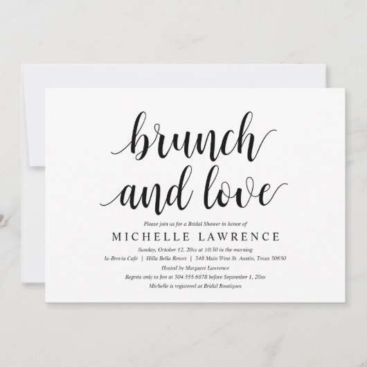 Invitation Brunch et Amour, Fête des mariées moderne Fête (Devant)