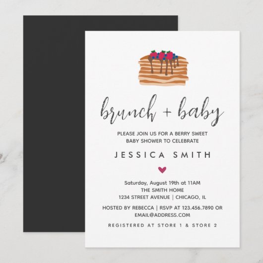 Invitation Brunch et Baby shower Berry Sweet Pancake (Devant / Derrière)