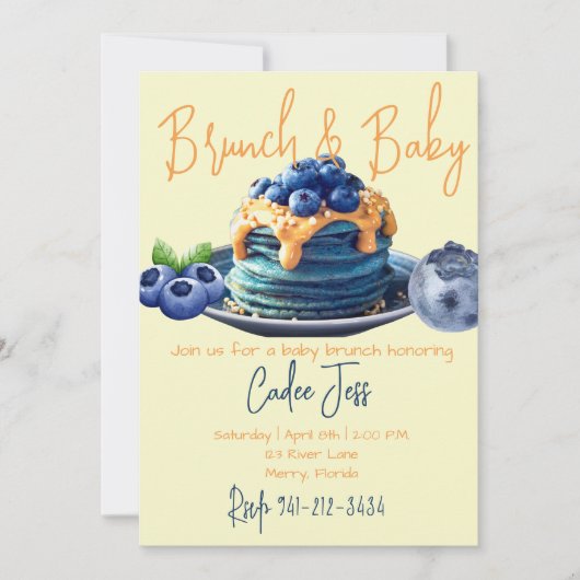 Invitation Brunch et baby shower de bleuets (Devant)
