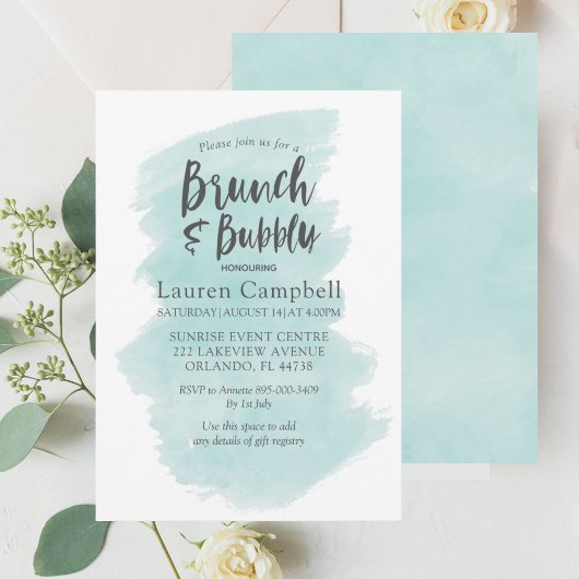Invitation Brunch et Bubbly à l'aquarelle sarcelle moderne