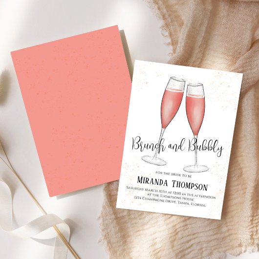 Invitation Brunch et Bubbly Aquarelle Fête des mariées rose