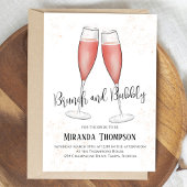 Invitation Brunch et Bubbly Aquarelle Fête des mariées rose