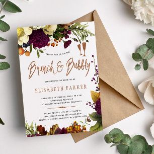 Invitation Brunch et bubbly automne floral or nuptiale douche
