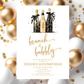 Invitation Brunch et Bubbly Black Gold Birthday Brunch Party