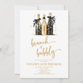 Invitation Brunch et Bubbly Black Gold Birthday Brunch Party (Devant)