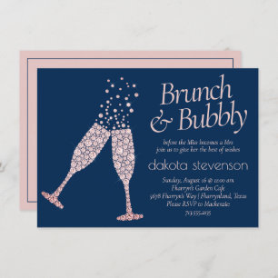 Invitation Brunch et Bubbly   Bleu bleu marine Douche rose