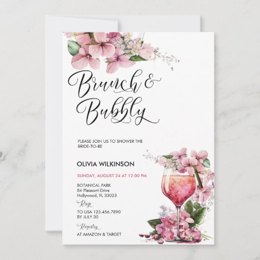 Invitation Brunch et Bubbly | Cocktail Rose (Devant)